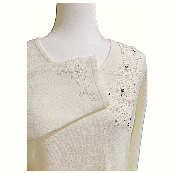 Covington Sweater Ivory Vintage Shoulder Sequins Design Pullover Sweater Size L - Picture 13 of 15